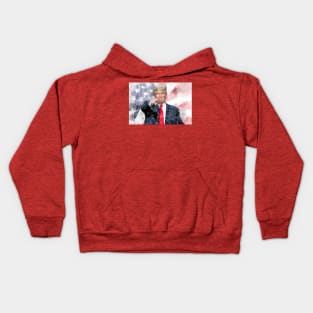 Donald Trump pointing with American flag Kids Hoodie